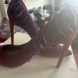 B Brian Atwood Purple and Pink Lace-Up Heels